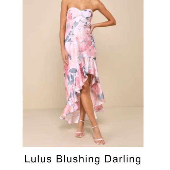 Lulu's Strapless Pink Floral High-Low Dress - Picture 1 of 1